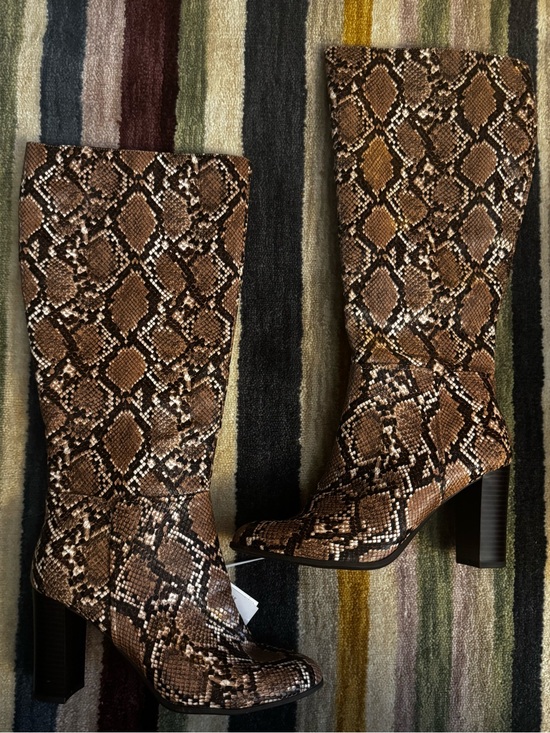 a new day Shoes - a new day Brown Snake-Print Knee Boots with Block Heel